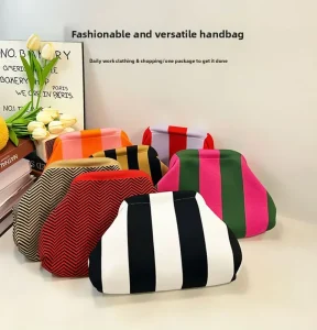 Custom Logo Women’s Striped Handbag Fashion Knitted Clutch Striped Ladies’ Dinner Bag Leisure Large Capacity Cosmetic Bag