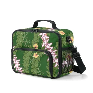 Custom Made Portable Lunch Bag Puakenikeni Lei Print on Demand Large Capacity Handbag Crossbody Bag for Workers Picnic Bag