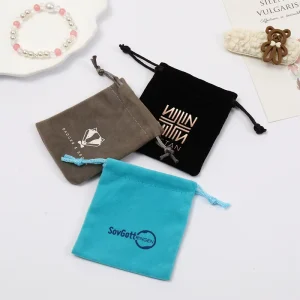 Custom Mini Eco Friendly Velvet Bag Pouch Drawstring Gold Foil Printed for Perfume Sets Recyclable Candle Custom Logo Crafts