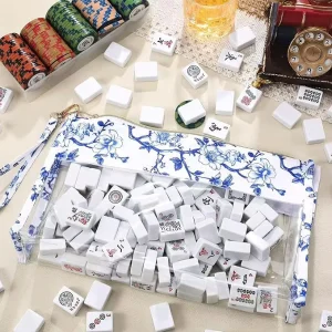 Custom Modern Luxury Blue White Porcelain Mahjong Bag Cosmetic Large Capacity Waterproof Portable Toiletry Storage