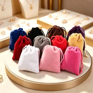 Custom Multi Color Soft Velvet Drawstring Pouches Jewelry Packaging Storage Gift Bags