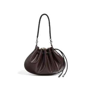 Custom New Genuine Leather Drawstring Women Handbags Fashion Crossbody Bag Design Ladies Shoulder Bags