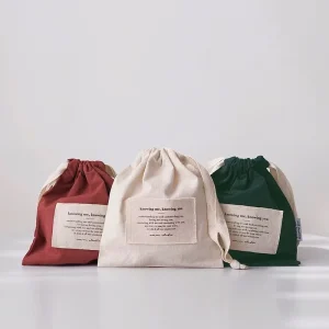 Custom OEM Soft Cotton Drawstring Pouch Eco Friendly Dust Bag Drawstring Gift Bags Dust Bag with Woven Label