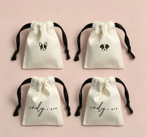 Custom Organic Cotton Jewelry Drawstring Pouch Bag Recyclable Gift & Craft Storage With Screen Printed Logo MNB Brand