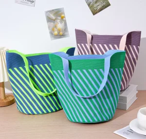 Custom Pattern LOGO Artisan Fashion Knitted HandBag Twill Striped Large Capacity Bucket Women Crochet Tote Bag