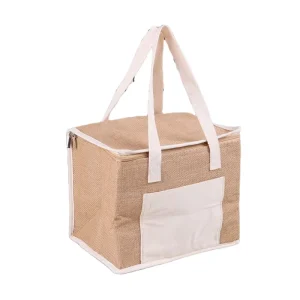 Custom Portable Burlap Jute Cooler Bag Ice Pack Lunch Insulation Reusable Insulated Lunch Cooler Bags