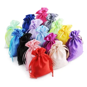 Custom Portable Silk Drawstring Colored Jewelry Storage Pouches with Custom Shape Embossed Logo for Travel Cosmetic Packaging