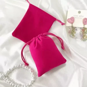 Custom Print Logo Pink Rose Red Velvet Jewelry Packing Pouch Drawstring Jewel Gift Bag Jewel Pouch Bag Wedding Favor Dust Bag