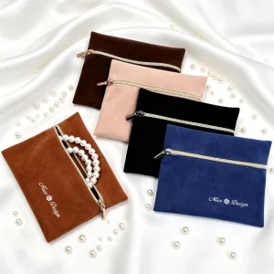 Custom Printed Logo Velvet Zipper Pouch Small Cosmetic Bag Portable Makeup Storage Jewelry Gift Bag for Brand Promotion
