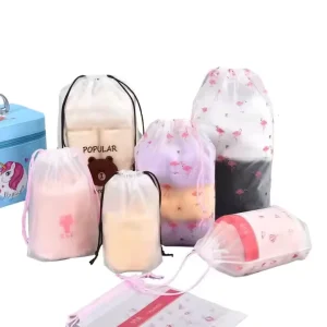 Custom Printed Multicolor Frosted Drawstring Bag Waterproof Recyclable CPE Material Reusable for Carry of Clothes Accessories