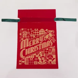 Custom Printed Plastic Drawstring CPE Bags with Various Cotton Silk Ribbon Drawstring for Christmas Festival Gift Bag