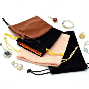 Custom Printed Small Velvet Suede Jewelry Drawstring Pouch Gift Bag