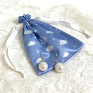 Custom Printing Blue Drawstring Silk Satin Bag Jewelry Dust Pouch