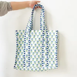 Custom Quilted Cotton Oversize Tote Bag Reversible Weekender Shoulder Bag Eco Friendly Sturdy Grocery Shopping Handbag