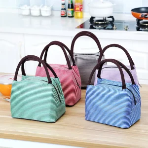 Custom Reusable Eco Friendly Striped Small Cute Nurse Canvas Soft Thermal Insulated Lunch Bag for Women School Kids