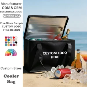 Custom Reusable Insulated Bags Thermal Food Delivery Reusable Black Non Woven Keep Ice Cream Food Wine Bottle Cold Cooler Bag
