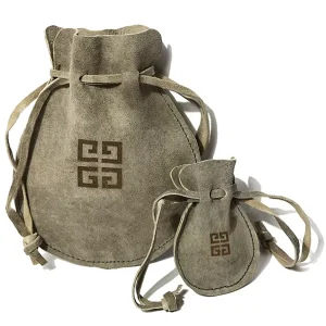 Custom Silk Screen Logo Leather Drawstring Pouch Plain Protective Storage Bag for Jewelry and Gift