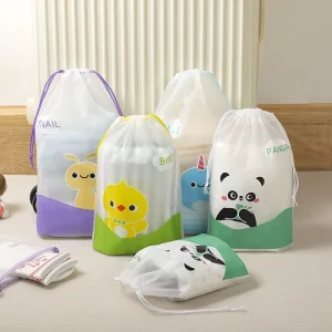 Custom Small Drawstring Plastic Shopping Bags PE for Clothes Packaging for Socks and Shoes Printed Drawstring for Easy Storage
