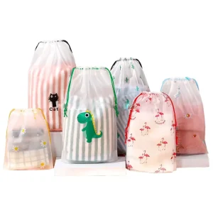 Custom Small EVA Drawstring Shopping Bags PE Plastic Convenient Heat Sealed Storage for Socks Shoes Clothing