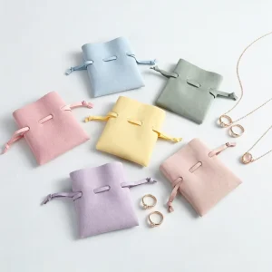 Custom Soft Jewelry Storage Bag for Ring Necklace Microfiber Suede Drawstring Jewelry Pouch Suede Jewelry Packaging Gift Pouch