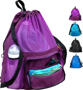 Custom Swimming Equipment Mesh Bags for Soccer Drawstring Swim Gym Sport Backpack With Separated Waterproof Dry Compartments