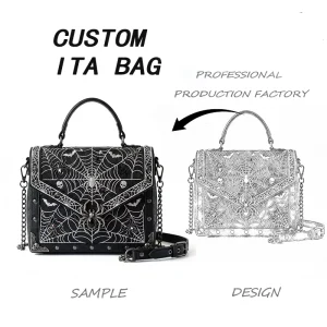 Custom Transparent Window Display Ita Bag Gothic Spiderweb Design Handbag for Collectibles Festivals