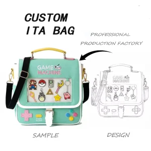 Custom Unique Anime Ita Bolsa Bag Game Console Crossbody Display Clear Window Shoulder Bag for Pin Collection Cosplay