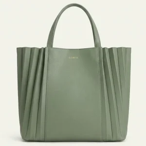 Custom Unisex Handbag Pleated Sage Green Tote Bag Large Capacity Shoulder Bag Zipper OEM ODM Factory Purse
