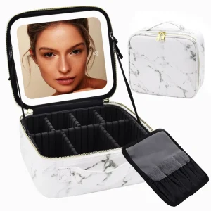 Custom Vanity Box Organizer Beauty Makeup Case Leather Travel Cosmetic Bag with LED Mirror Light Model M901S