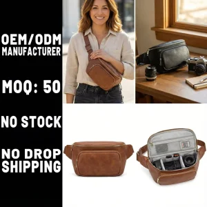 Custom Water-Resistant Vegan Leather Camera Sling Bag Adjustable Crossbody Design for DSLR Mirrorless OEM Manufacturer
