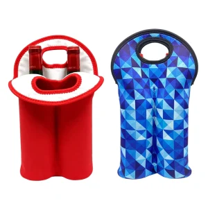 Custom Wine Bag Bottle Holder for 2 Bottle Custom Brand Wine Cooler Carrier Sleeve Wine Bag Tote Cooler Gift Bottle Bag Sleeve