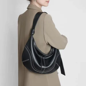 Custom Women’s Genuine Leather Crossbody Underarm Shoulder Bag Korean Large Capacity Zipper Single Strap Dumpling-shaped Bag