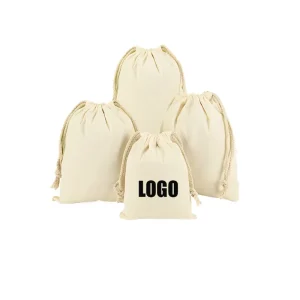 Custom logo Natural Color Canvas Cotton Bag Double String Shoe Dust Drawstring Shopping Bag