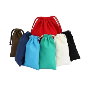 Custom logo Personalized Colorful Soft Fabric Calico Canvas Cotton Natural Drawstring Dust Bags with Double Strings