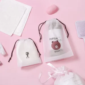 Custom logo Transparent PE Waterproof Clothes Toy Hat Storage Bag Cosmetic Frosted Plastic Drawstring Handbag Dust Bags