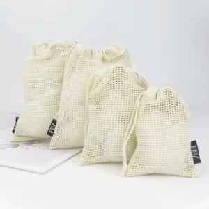 Customizable Canvas Grocery Multi Purpose Cotton Drawstring Mesh Net Bag Organic Cotton Degradable