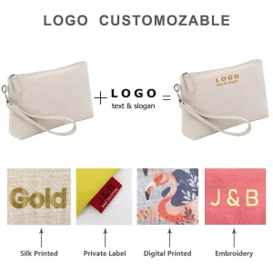 Customizable Eco-Friendly Cotton Canvas Travel Cosmetic Pouch Beauty Essentials Secure With Handle Zipper Storage Bag