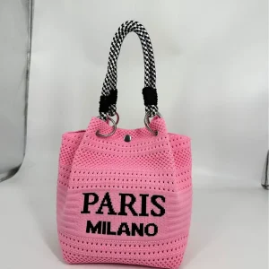 Customizable Logo Knit Square Handbag Polyester Bucket Bag Simple Woven Design with Zip Closure Portable Casual Shopping Bag