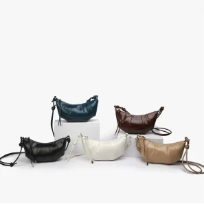 Customizable Soft Leather Croissant Bag for Women Genuine Leather Shoulder/Crossbody Bag with Zipper Closure