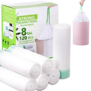 Customizable White Plastic Trash Bags Thickened Drawstring Liner Rolls Printing Logo for Home Garbage Storage Bag