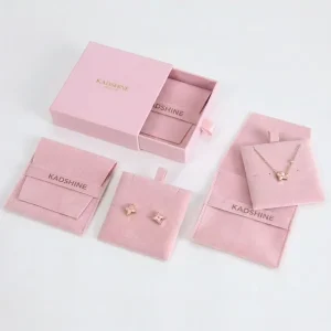 Customize Portable Suede Velvet Microfiber Envelope Jewelry Bag Bracelet Earring Necklace Pouch with Box for Gift Packaging Box