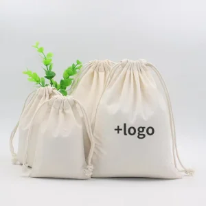 Customize Recycled Cotton Canvas Shoes Drawstring Dust Bag Custom Jewelry Pouch Dust Bag with Logo Print
