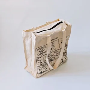 Customized Color Logo Cartoon Pattern Recycled Cotton Canvas Tote Bags with Zipper Closure For Grocery Use