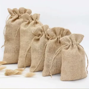 Customized Jute Linen Pouch with Logo Printing Eco Friendly Dust Bag Packaging for Crops Storage Featuring Drawstring
