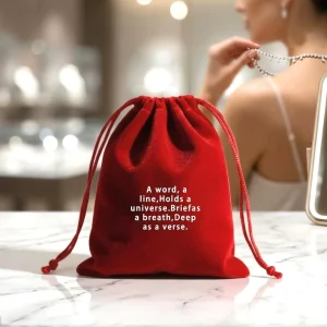 Customized Logo Printed Velvet Bag Jewelry Pouch With Double Drawstring
