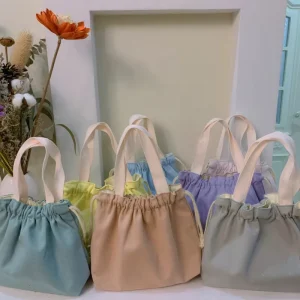 Customized Minimalist Cotton Lunch Tote Bag Colorful Drawstring and Handle Recyclable Organic Material for Milk Lunch Storage