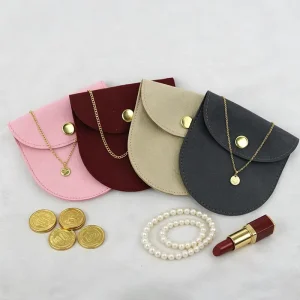 Customized Oval shaped Microfiber Jewelry Pouch Earring Pendant Set Suede Envelope Pouches with Button Accessory Bag for Jewelry