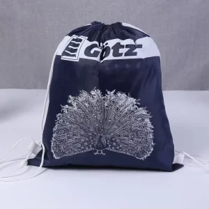 Customized Printed Promotional Gift Usage Dark Blue RPET Polyester Drawstring Backpack Sport Bag