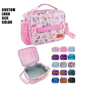 Customized Waterproof Insulated Lunch Box Bag for Kids Portable Picnic Cooler Lunch Bag with Zipper Pockets Bottle Holder