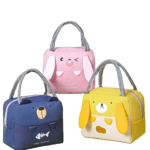 Cute Cartoon Oxford 2 Person Portable Lunch Bag with Zipper Closure Thermal Design for Office Workers and Students